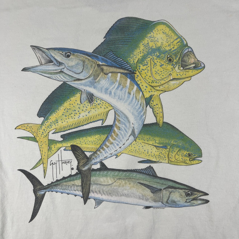 Guy Harvey Mens 2X White T-Shirt Short Sleeve Pocket Fish Graphic Tee